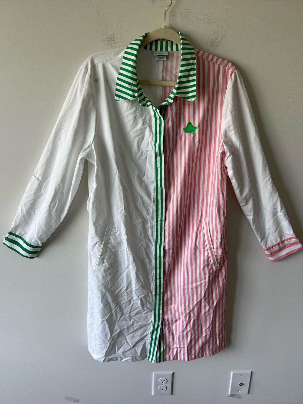 Ivy Storehouse Striped Pink & White Shirt Dress with Green Trim Bamboo